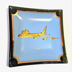Vintage Flight B-52 U.S. Air Force trinket ashtray Smokey glass framed image